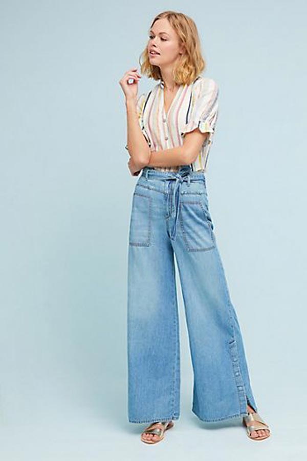 شلوار گشاد زنانه بلند جین با دمپای دکمه دار
