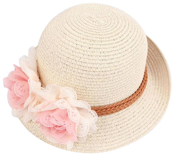 کلاه حصیری گلدار با نوار بافت