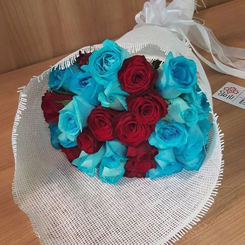 عکس دسته گل رز آبی و قرمز زیبا