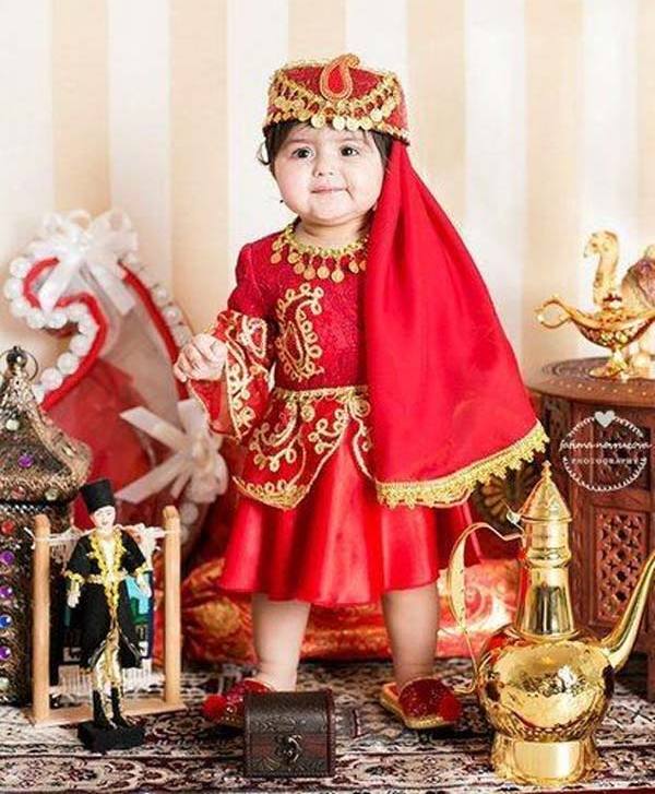 لباس محلی آذری دخترانه قرمز رنگ زیبا