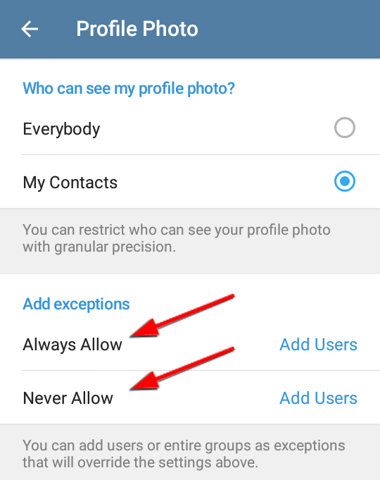 مخفی کردن عکس پروفایل در تلگرام