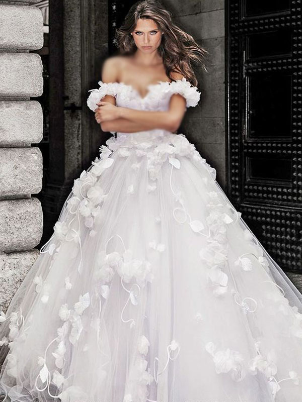 لباس عروس گل‌برجسته با نوار
