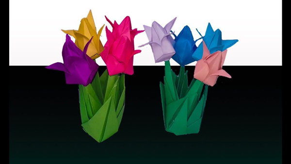 درست کردن کاردستی گل لاله زیبای اوریگامی