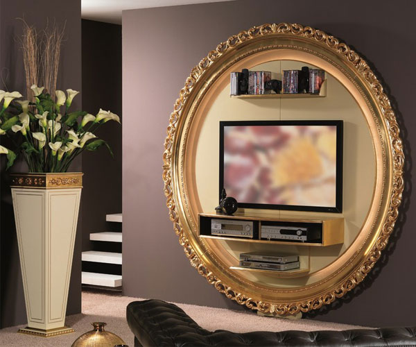 میز تلویزیون سلطنتی قاب دایره‌ای شکل طلایی