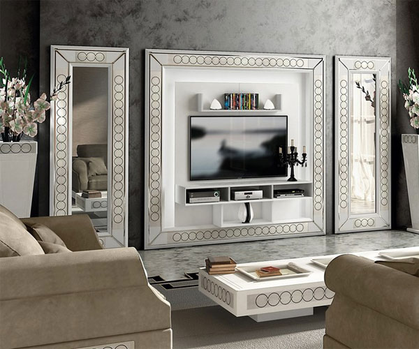 میز تلویزیون سلطنتی سفید و طلایی ساده