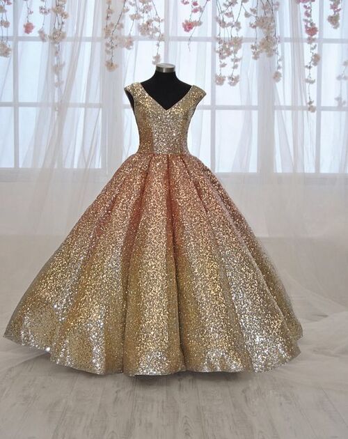 مدل لباس عروس شاین طلایی جذاب و باکلاس