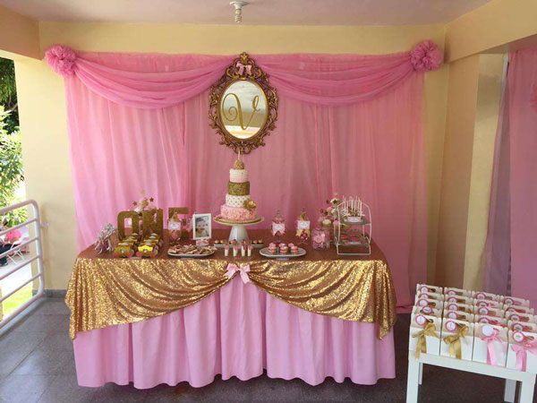 استفاده از ربان برای تزئین میز تولد دخترانه