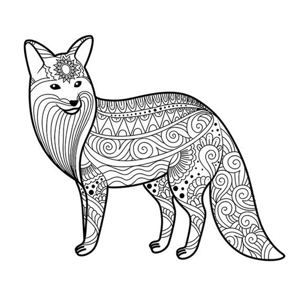نقاشی پر جزئیات روباه برای کودکان برای رنگ‌آمیزی