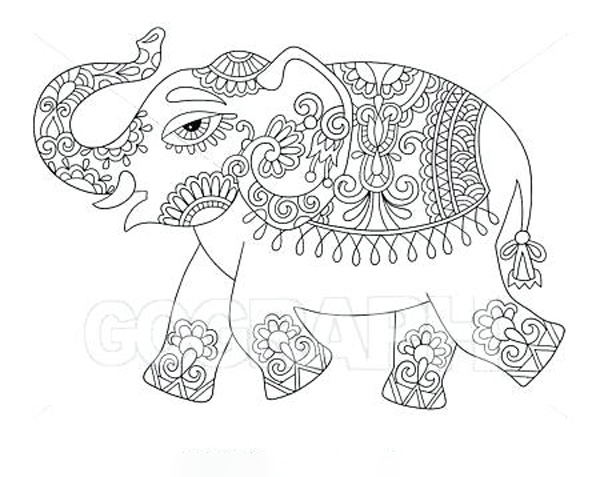نقاشی فیل پر جزئیات برای کودکان برای رنگ‌آمیزی
