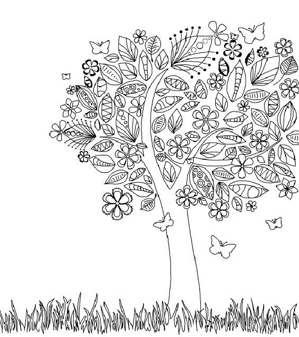 نقاشی کودکانه درخت برای رنگ آمیزی