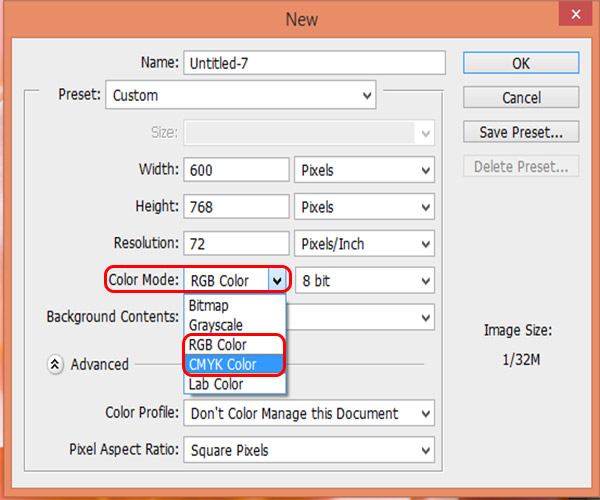 تنظیمات فتوشاپ برای چاپ بنر و RGB و CMYK 