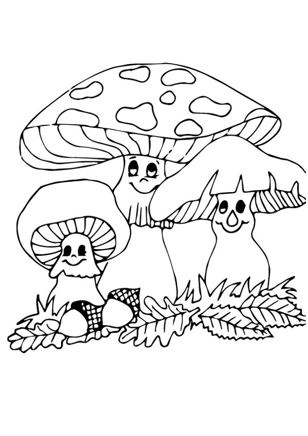 نقاشی قارچ‌های خوشحال برای کودکان برای رنگ‌آمیزی