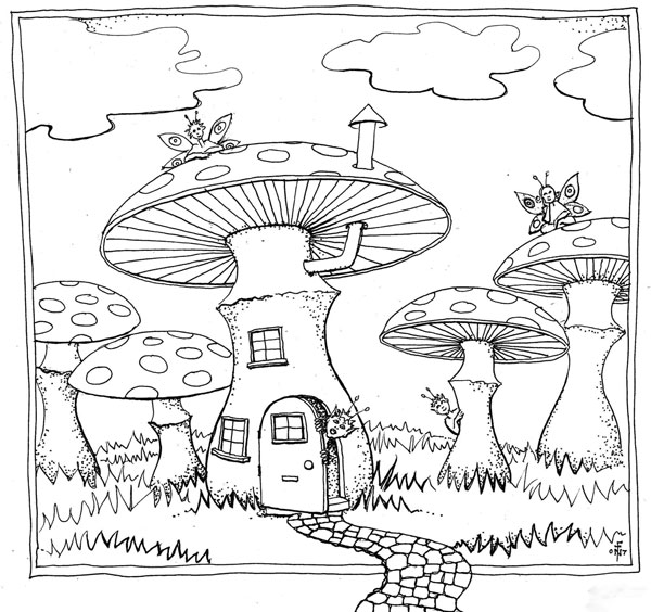 نقاشی قارچ؛ خانه‌ای برای پری‌های جنگل برای کودکان 