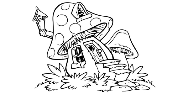  نقاشی زیبای خانه‌ی قارچی برای کودکان برای رنگ‌آمیزی