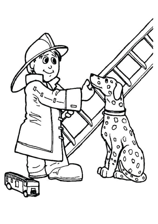 نقاشی پسر آتش نشان و سگ 