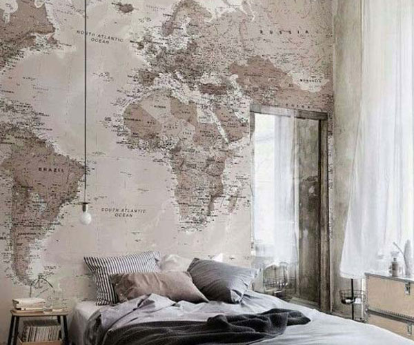 مدل پوستر دیواری اتاق خواب با طرح نقشه‌ی جهان