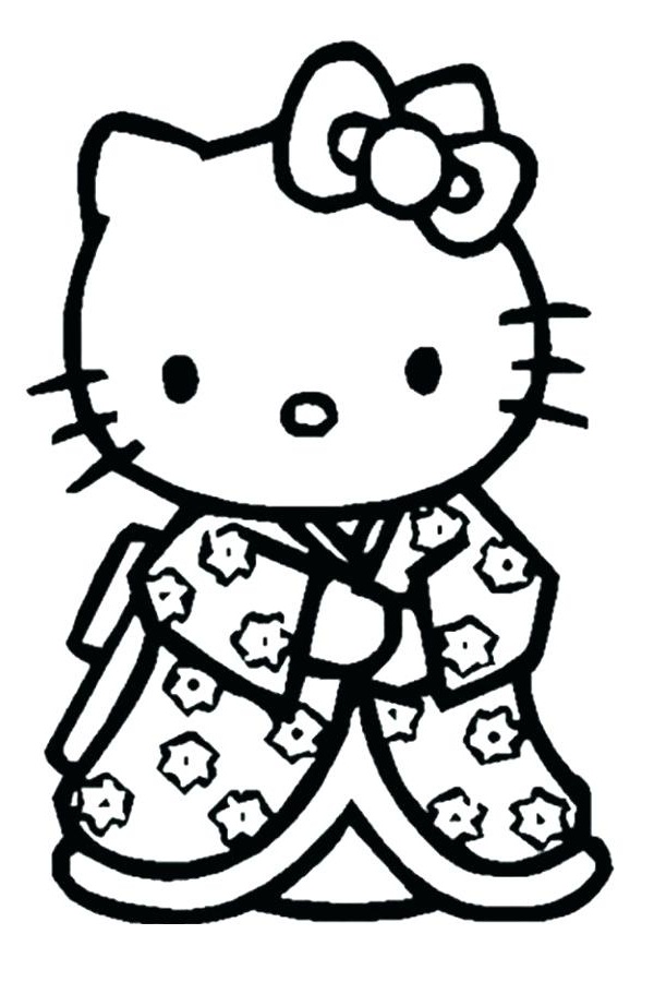 نقاشی هلو کیتی با لباس کیمونو 