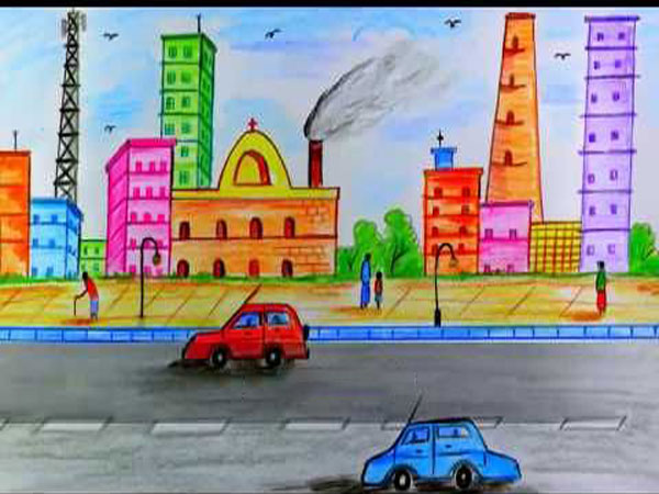 نقاشی آلودگی هوای کارخانه‌ها