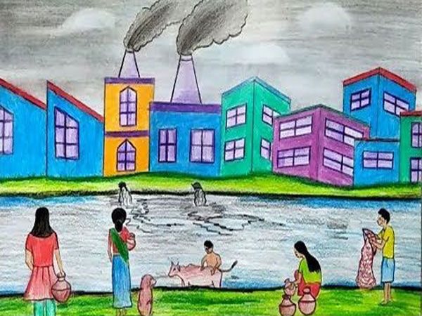 نقاشی آلودگی هوای کارخانه‌ها و تاثیر آن بر انسان‌ها