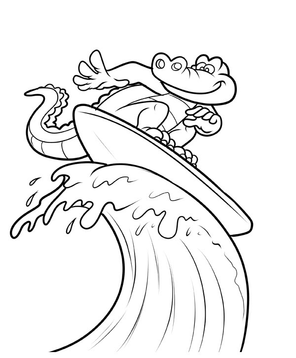 نقاشی تمساح موج سوار