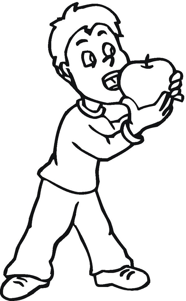 نقاشی پسربچه در حال سیب خوردن