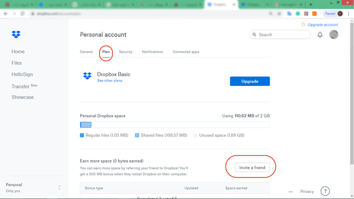 لینک معرفی به دوستان در حساب کاربری در دراپ باکس