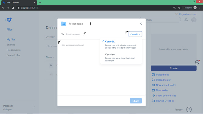 ایجاد New shared folder در دراپ باکس