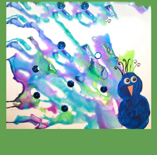 نقاشی طاووس با نی برای ساخت انواع کاردستی مهد کودک