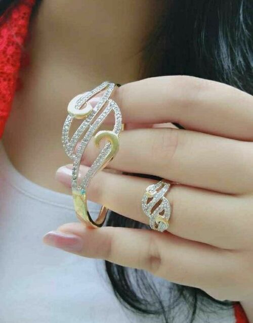 ست طلا سفید و زرد انگشتر و دستبند