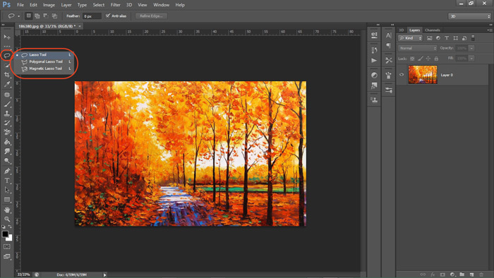 ابزار برش lasso tool در فتوشاپ