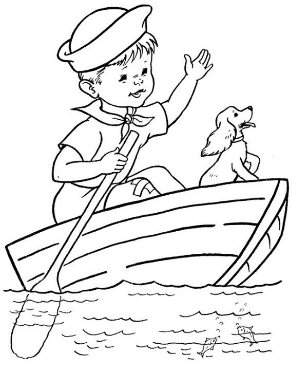 نقاشی کودکانه قایق پارویی