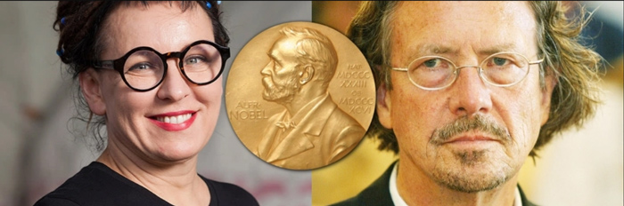برندگان جایزه نوبل ادبیات 2018 و 2019 ؛ اولگا توکارچوک و پیتر هانتکه