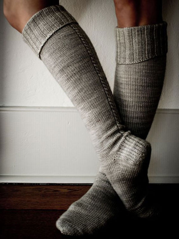 جوراب بافتنی ساق بلند خاکستری 