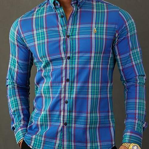 پیراهن چهارخانه و آبی مردانه