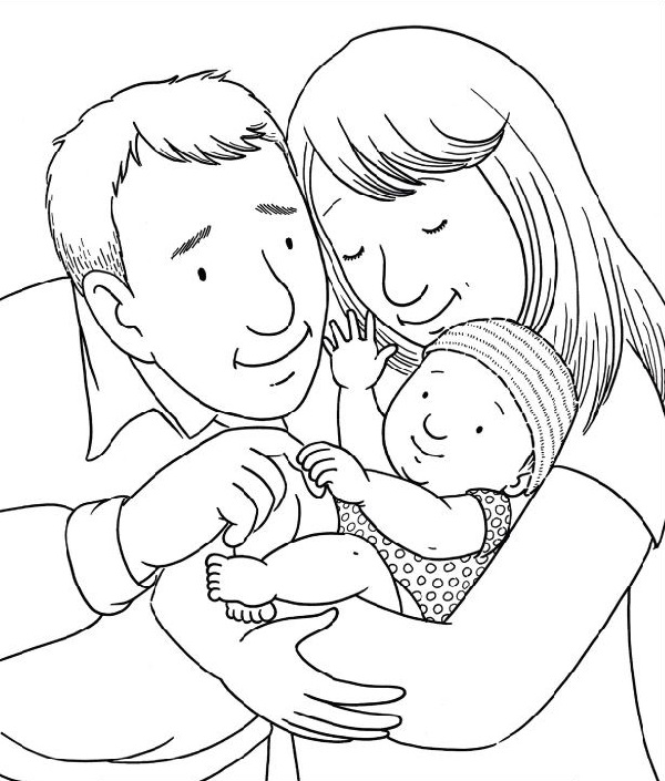 نقاشی خانواده و نوزاد زیبا