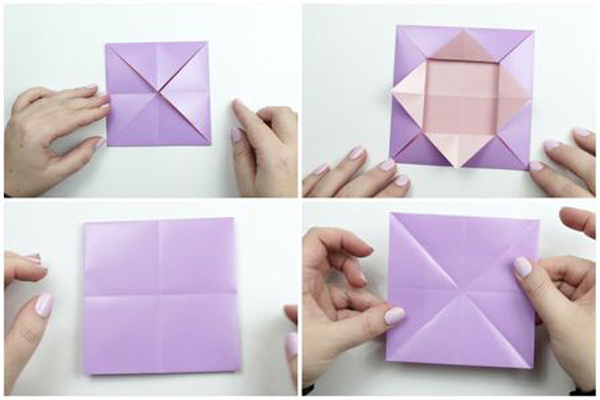 مرحله یه مرحله تا زدن کاغذ برای ساخت گوشواره‌ اوریگامی