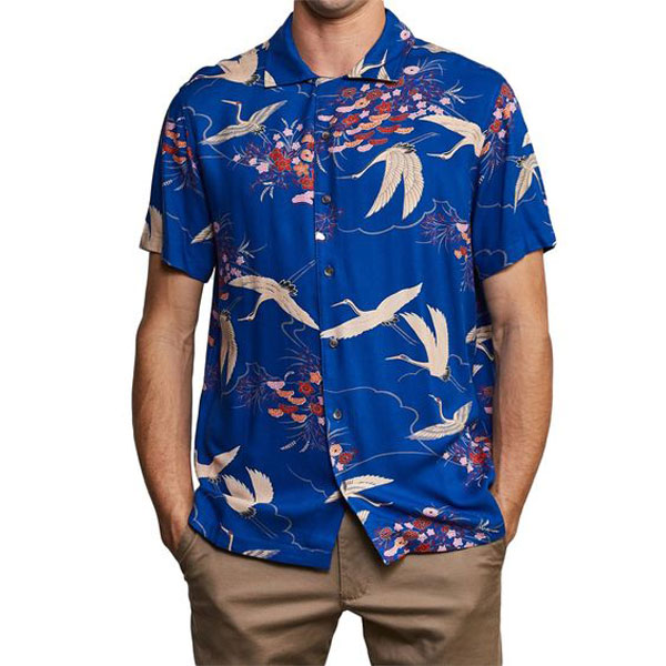 پیراهن مردانه آبی کاربنی طرح هاوایی