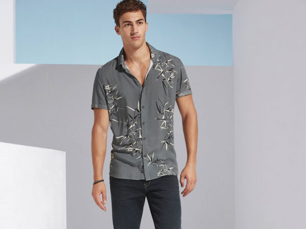 مدل پیراهن طوسی مردانه با طرح هاوایی