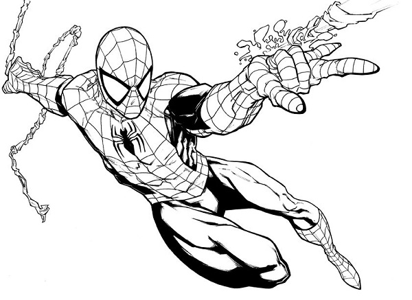 نقاشی کودکانه مرد عنکبوتی در حال پرواز