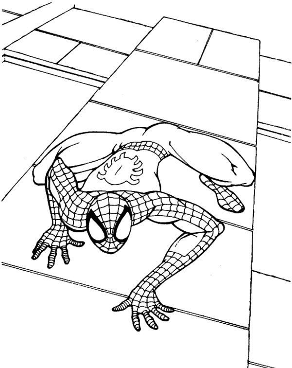نقاشی کودکانه مرد عنکبوتی در حال بالا رفتن از دیوار