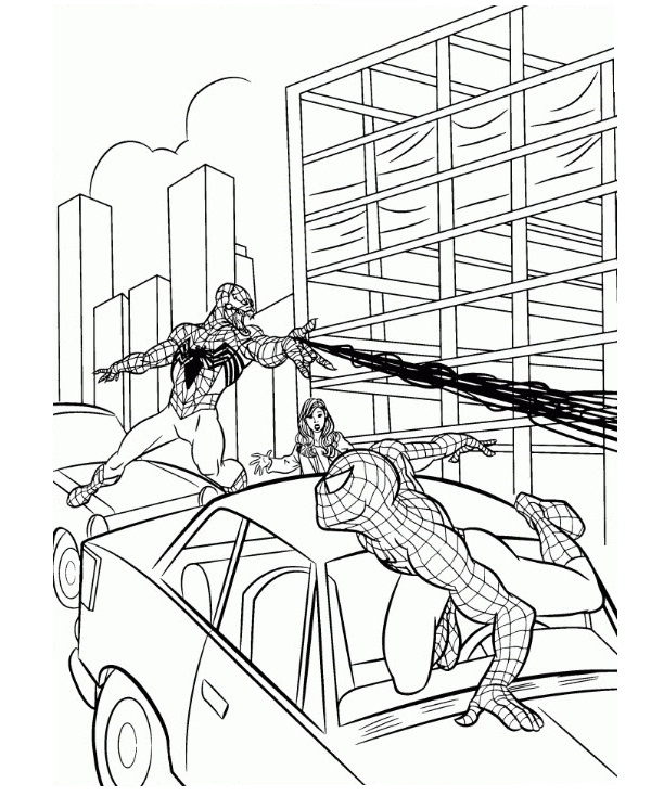 نقاشی مرد عنکبوتی در حال جنگ با ونوم 