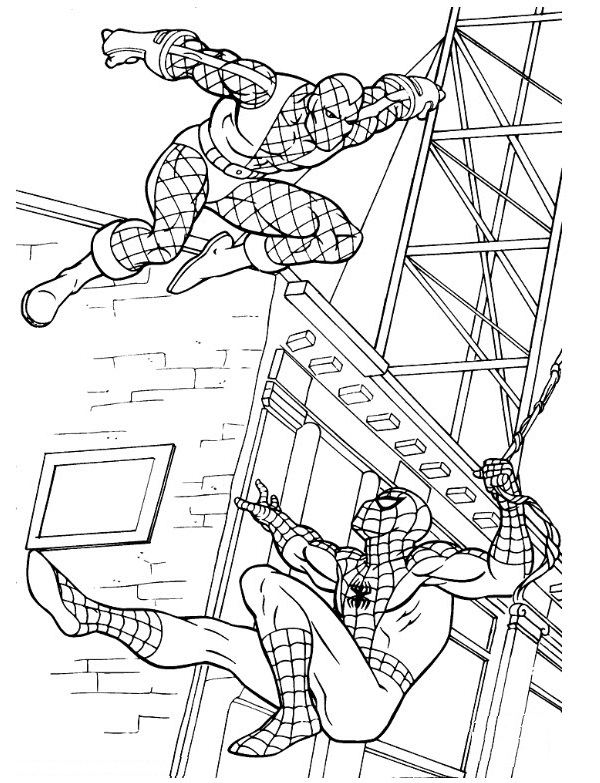 نقاشی مرد عنکبوتی در حال مبارزه