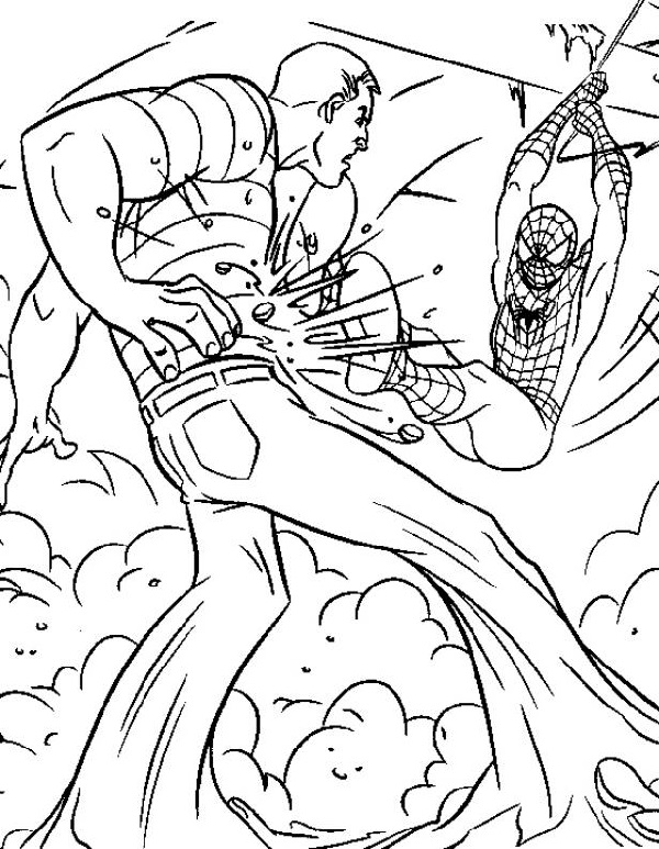 نقاشی اسپایدرمن در حال جنگ با مرد شنی