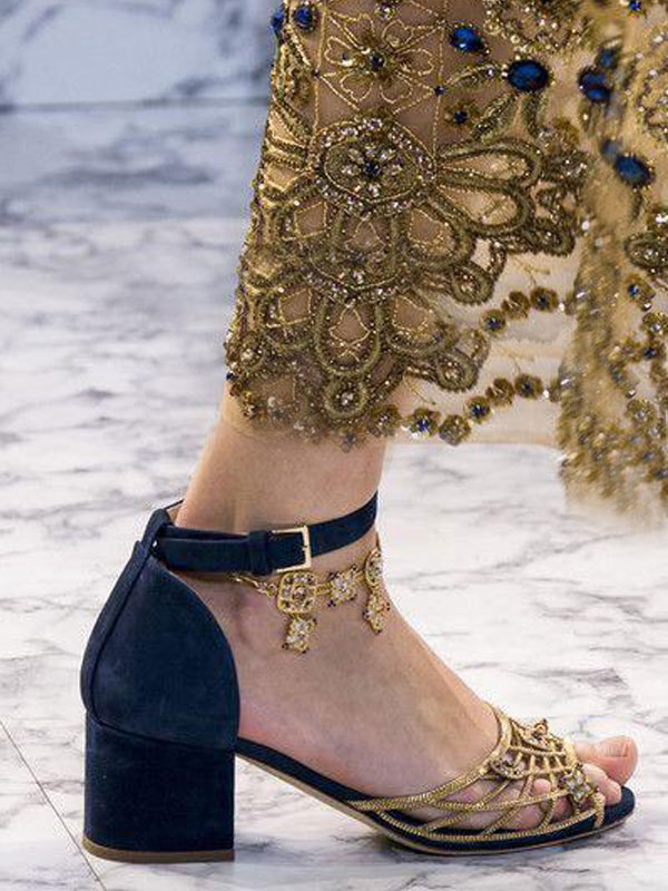 کفش پاشنه پهن زنانه سرمه‌ای طلایی