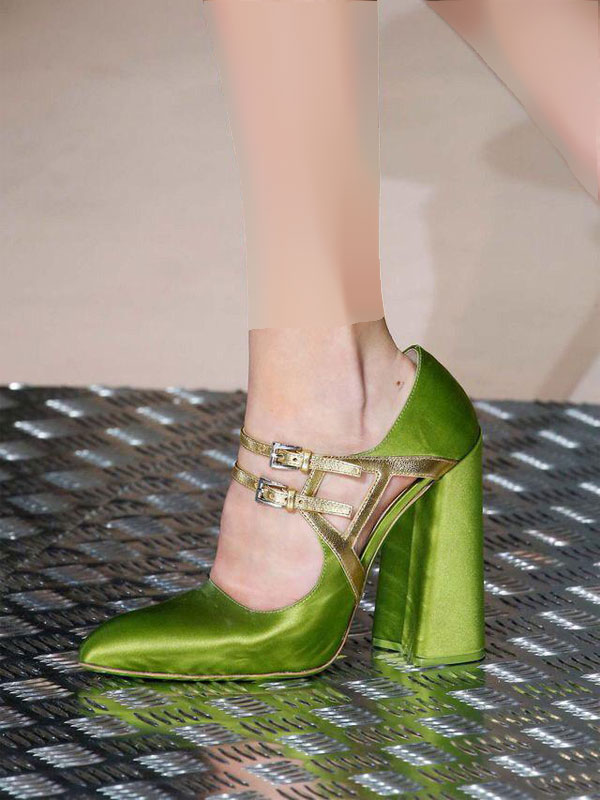 کفش پاشنه پهن زنانه ساتن سبز