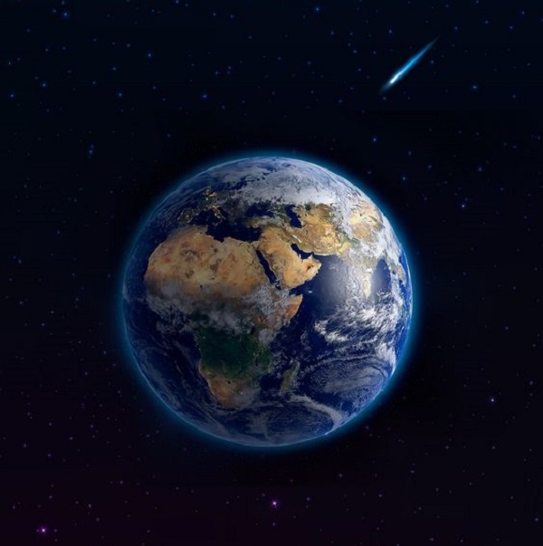 تصویر فانتزی کره زمین در کهکشان در شب