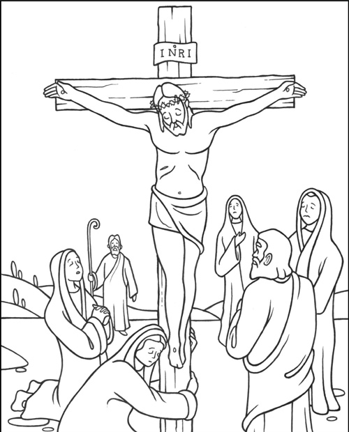 نقاشی حضرت مسیح بر صلیب برای رنگ آمیزی کودکان