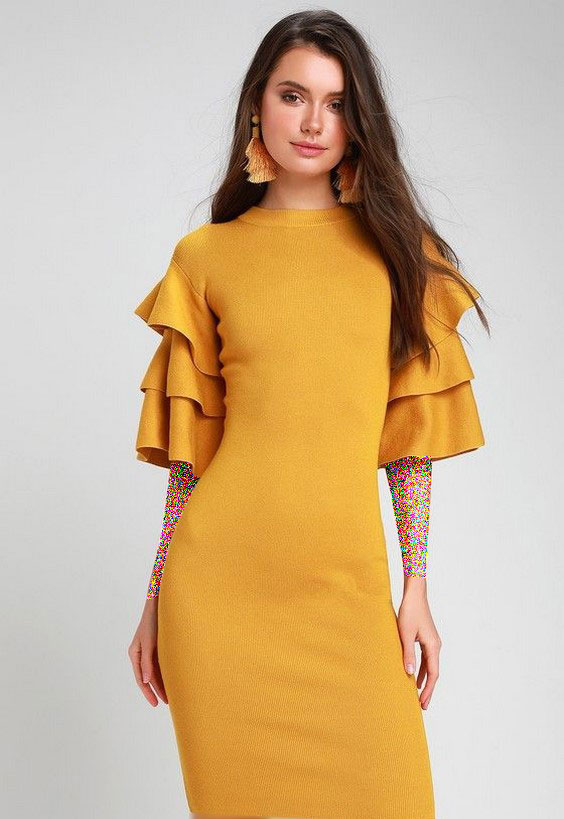 مدل لباس مجلسی زرد خردلی