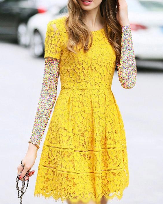 مدل لباس مجلسی زرد گیپور کوتاه