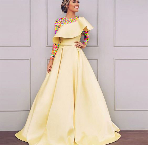 مدل لباس مجلسی زرد مدل پرنسسی